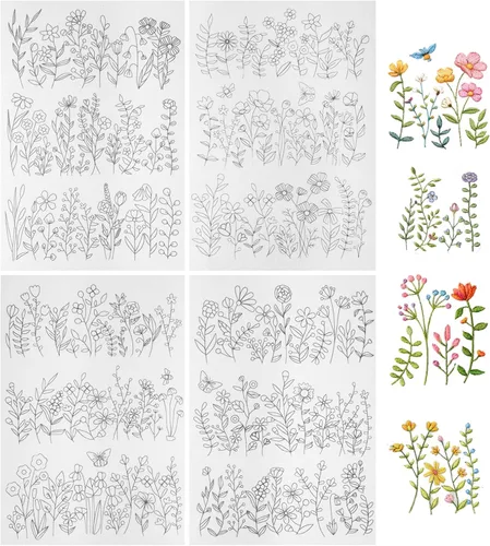 Estabilizador de bordado soluble en agua, 4 hojas estabilizador soluble en agua para patrones de bordado, papel de transferencia con hojas de flores