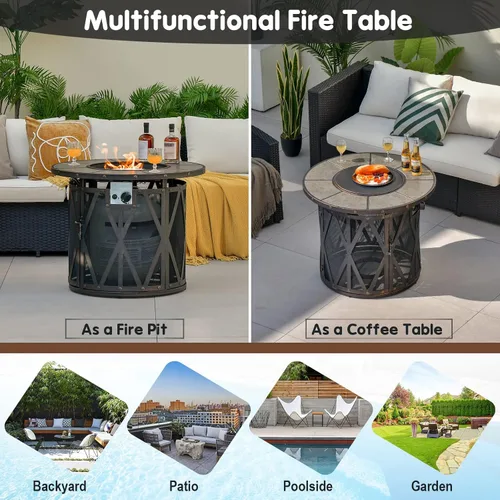 Miniatura 8 de Tangkula Patiojoy - Mesa redonda para fogata de 32 pulgadas, mesa de fuego de gas propano de 30,000 BTU con gafas de fuego y cubierta de PVC, mesa