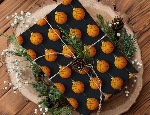 Miniatura 6 de Bonito papel de regalo de baloncesto grueso, adorno de Navidad, decoración de fiesta de vacaciones (rollo de 6 pies x 30 pulgadas)