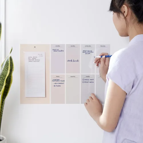 Miniatura 2 de Pizarra blanca semanal reposicionable de 18 x 12 pulgadas y bloc de notas de 4 x 9 pulgadas, diseño neutro y bloc de notas recargable, incluye 25