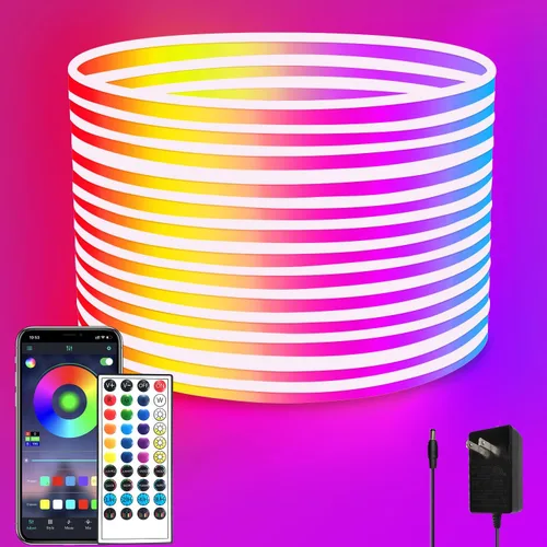 Miniatura 11 de Cuerda de luces LED de neón de 16.4 pies con aplicación o control remoto, luces LED flexibles, múltiples modos, luces de neón RGB para exteriores