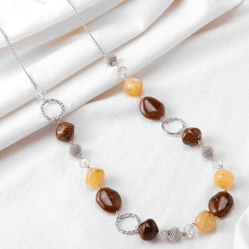 Miniatura 4 de BULINLIN Collar largo de cuentas para mujer, collar de cadena de suéter plateado con cuentas de resina de cristal, joyería de moda para niñas