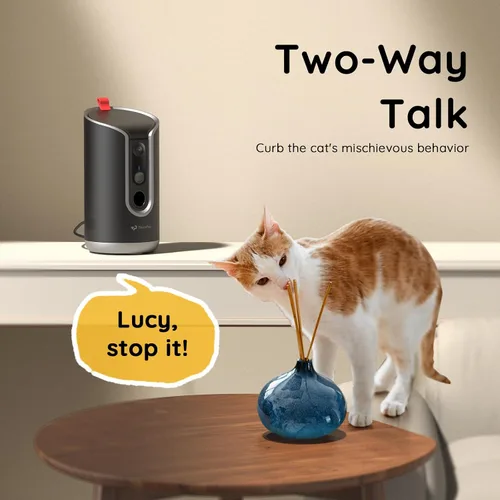 Miniatura 5 de TKENPRO Dispensador de Golosinas para Cámara de Mascotas 2K, Álbum de Fotos con IA, Cámara para Perros con Seguimiento Automático de 360° y WiFi