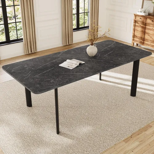 Miniatura 20 de HIPIHOM Mesa de comedor extensible para 6-8 personas, mesa rectangular de 63 a 78.7 pulgadas, MDF blanco con patas de metal resistentes, ahorro