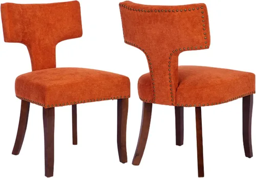 Miniatura 33 de Juego de 2 sillas de comedor modernas de mediados de siglo, sillas de comedor tapizadas en tela de chenilla con respaldo curvado y ribete