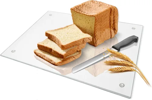 Miniatura 7 de Tabla de cortar de vidrio, vidrio templado transparente para cocina, 2 piezas (12 x 16 pulgadas y 12 x 16 pulgadas), con patas de goma