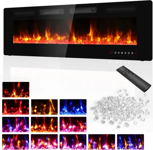 Miniatura 15 de BREEZEHEAT Chimenea eléctrica ultrafina de 50 pulgadas, calentador de chimenea independiente o empotrado en la pared, control remoto, pantalla