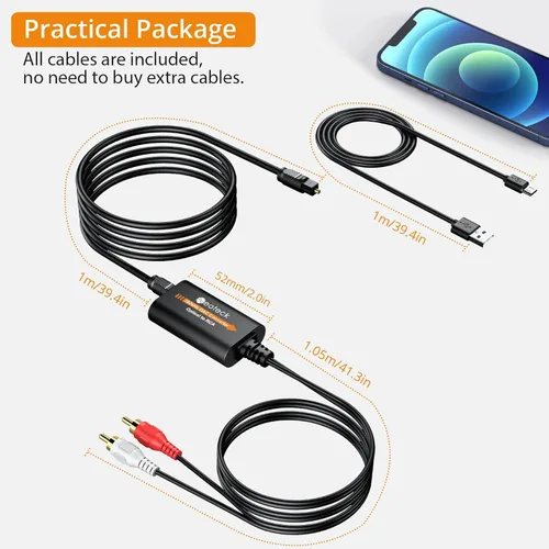 Miniatura 7 de Neoteck Convertidor DAC de 192 kHz 7 pies/6.9 ft Cable óptico a RCA SPDIF a RCA Convertidor digital a analógico para televisores HDTV