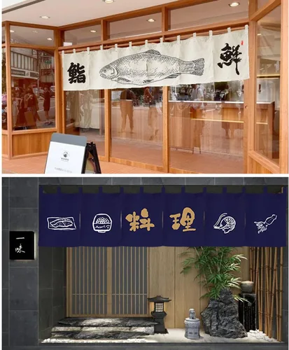 Miniatura 4 de Cortina de restaurante de estilo japonés para colgar en la puerta, cortina de tela Noren, decoración horizontal para sushi bar, Izakaya, 59 x 15.7