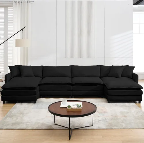 Miniatura 5 de Sofá modular convertible seccional, sofá de 4 asientos en forma de L con diván reversible, sofá de nube de asiento profundo, sofá cama 3 en 1, tela