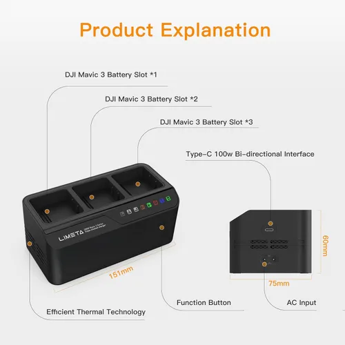 Miniatura 4 de LIMETA Mavic 3 Cargador de batería para DJI Mavic 3 pro Enterprise Classic Cine Thermal Drone Battery Pack 200W Estación de carga rápida Hub