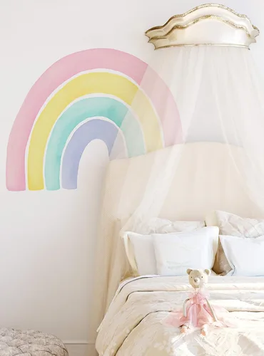 Miniatura 13 de Vinilo adhesivo para pared, diseño de acuarela, arcoíris, despegar y pegar (pequeño, 29.5 pulgadas de ancho x 24 pulgadas de alto, coral)