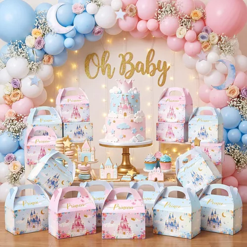 Miniatura 8 de Caja de regalo Nezyo Princesa y Príncipe - Cajas de regalo de cartón con corona rosa y azul para cumpleaños de niño o niña