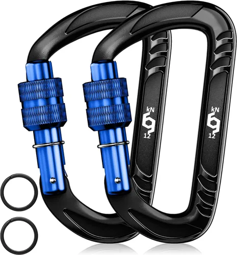 Miniatura 14 de Rhino Produxs 12kN (2697 lbs) Heavy Duty Carabiner Clips, for Securing Pets, Outdoor, Camping, Hiking, Hammock, Dog Leash Harness, Keychains Bloqueo