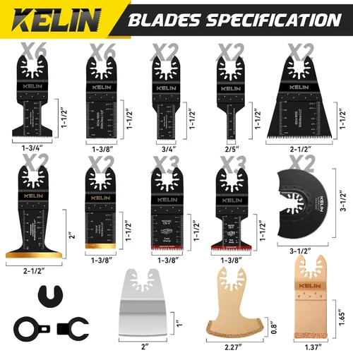 Miniatura 3 de KELIN 118 PCS Juego de Cuchillas Multiherramienta de Corte y Papel de Lija Accesorios de Herramientas Oscilantes Universales Cuchillas de Sierra