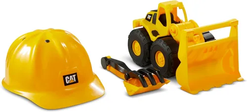 Miniatura 12 de CAT Juguetes de Construcción, Set de Arena de Excavadora Juguetes de Exterior - Camión Volquete de Juguete CAT de 10" y Cargadora, Casco, Pala