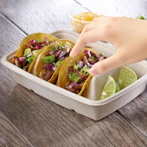 Miniatura 5 de Paquete de 50 soportes desechables para tacos con tapa para fiestas, platos de tacos de papel premium con divisores, soportes de bandeja de tacos