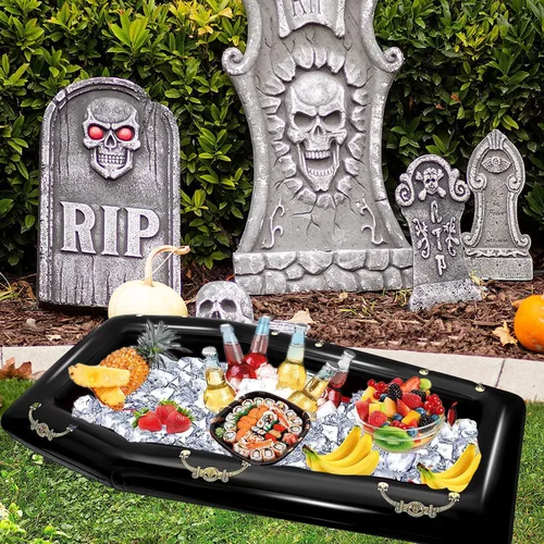 Miniatura 3 de Enfriador inflable de ataúd de 52 pulgadas, flotador inflable para piscina, baúl de hielo, bufé, bebida para fiesta de Halloween, decoración