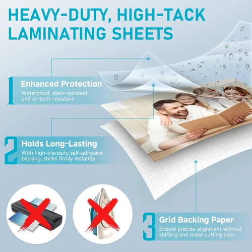 Miniatura 3 de T&W SAME FILM Paquete de 30 hojas de laminación autoadhesivas, 4 mil, capacidad para papel laminado de 8.5 x 11 pulgadas, hojas de laminación de 9 x