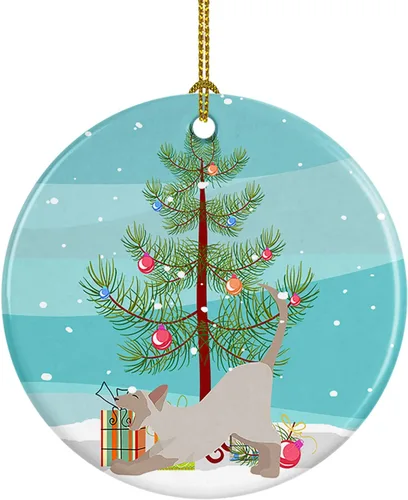Miniatura 140 de Caroline's Treasures Adorno de cerámica con texto en inglés "Merry Christmas" para colgar en el árbol de Navidad, decoración para el hogar, Navidad