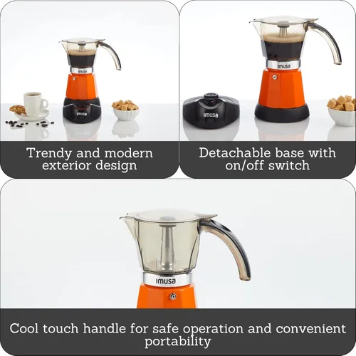 Miniatura 2 de Imusa - Máquina eléctrica para hacer espresso de 6 o 3 tazas, color negro, para café cubano, moka y bebidas de espresso