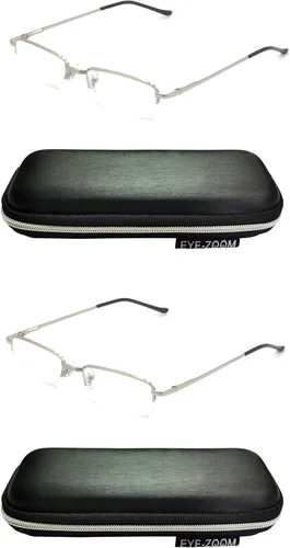 Miniatura 8 de Paquete de 2 lentes de lectura rectangulares de metal con media montura con estuche para hombres y mujeres