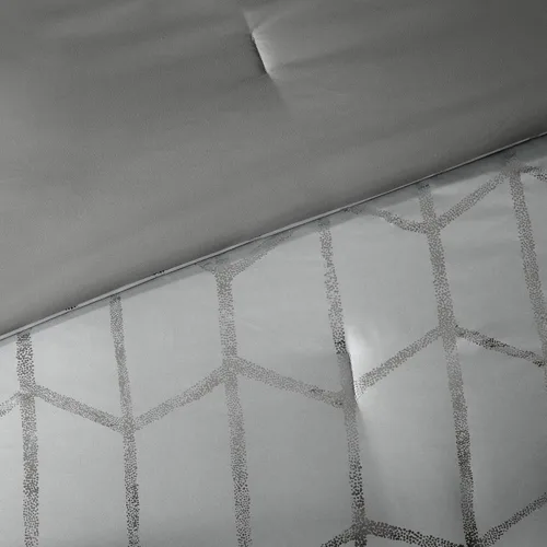Miniatura 9 de Intelligent Design Raina - Juego de edredón Full/Queen, microfibra suave, juego de cama moderno geométrico metálico, juego de cama para universidad