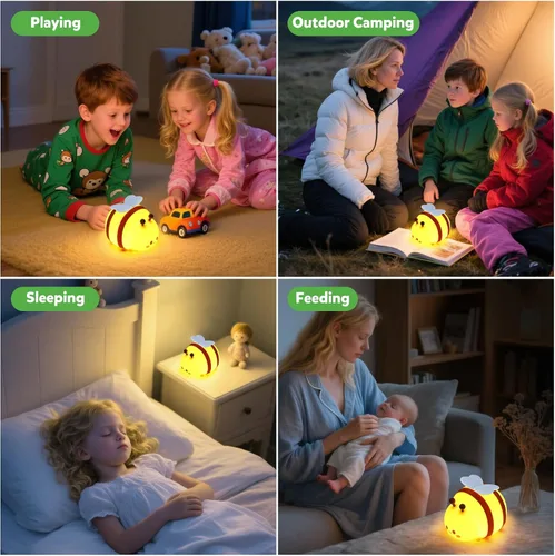 Miniatura 6 de Luz nocturna de abeja, bonita lámpara de noche de animales de silicona, lámpara de noche para habitación de niños, lámpara LED regulable, lámpara