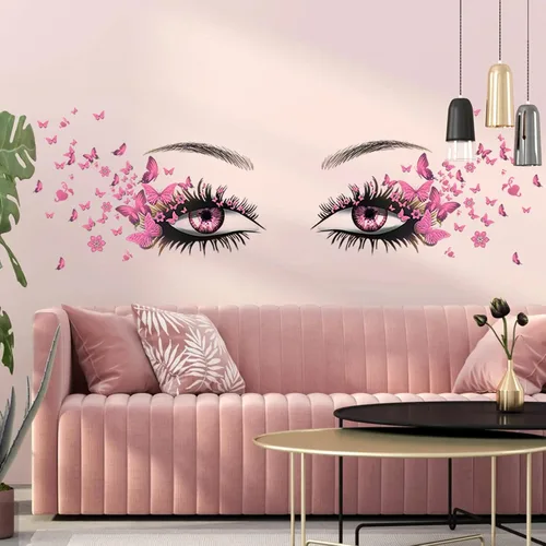 Hermosas calcomanías de pared de ojos de pestañas voladoras calcomanías de mariposa voladora decoración de corazón de niña calcomanías de mariposas