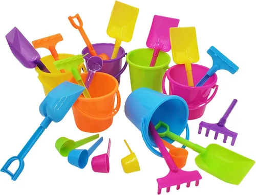 Miniatura 4 de 12 mini juegos de playa, el juego incluye 1 cubo de arena, 1 pala, 1 rastrillo y 1 cuchara, golosinas de cumpleaños para niños y niñas, recuerdos