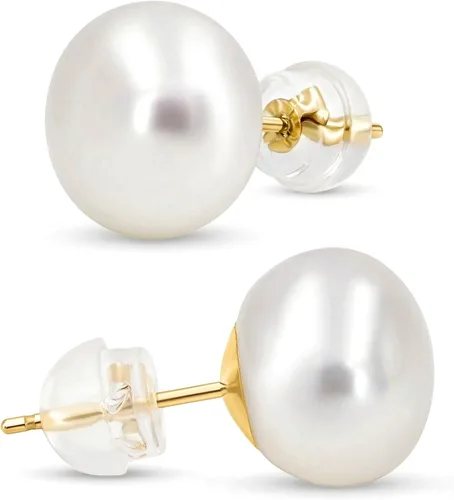 Miniatura 10 de KEZEF Aretes de perlas para mujer, oro real de 14 quilates, perlas cultivadas de agua dulce con mariposa dorso de oro de 14 quilates con silicona
