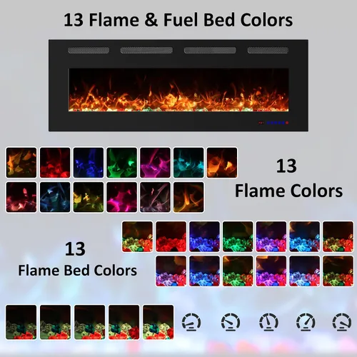 Miniatura 3 de Insertos de chimenea eléctrica de 42 pulgadas, calentador de chimenea lineal ultrafino con termostato, brillo y velocidad ajustables, temporizador