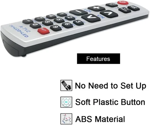 Miniatura 4 de LuckyStar - Control remoto universal con botón grande A-TV2, ajuste inicial para Lg, Vizio, Sharp, Zenith, Panasonic, Philips, RCA, pone la batería