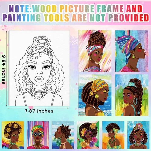 Miniatura 2 de Chuangdi 10 lienzos predibujados Afro Queen para pintar pintura preimpresa y suministros de fiesta de 8 x 10 pulgadas, kit de pintura de tablero