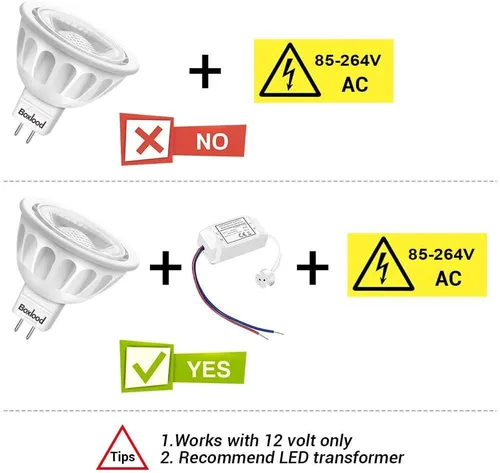 Miniatura 5 de Boxlood Bombilla LED MR16 no regulable, 90% de ahorro de energía, 6000 K blanco frío (luz diurna), 40 grados, CA/CC 12 V, 5 vatios, equivalente a