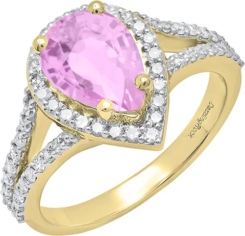 Miniatura 59 de Dazzlingrock Collection Anillo de compromiso con forma de lágrima y diamante blanco natural redondo de 0.45 quilates con halo de diamantes blancos