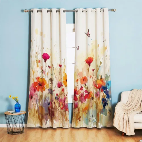Miniatura 13 de Koudi Cortinas opacas con diseño de pájaros y flores, cortinas de oscurecimiento con ojales, paneles de cortina con aislamiento térmico