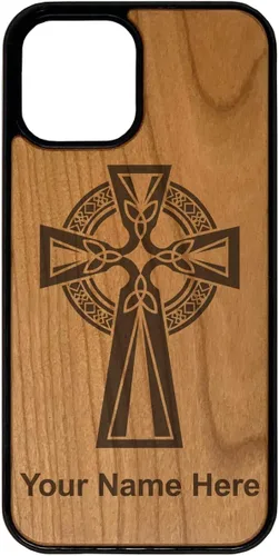 Miniatura 6 de Funda de madera natural compatible con iPhone, cruz celta, grabado personalizado incluido (bambú)