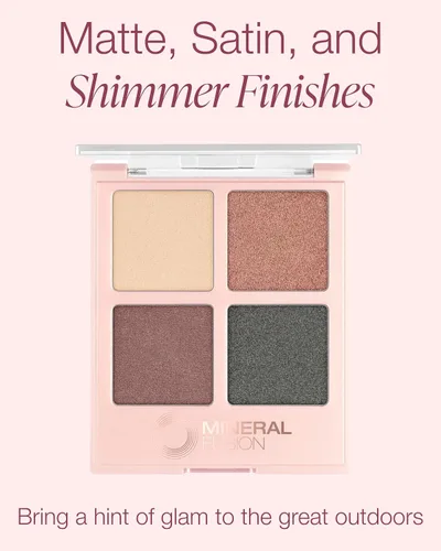 Miniatura 3 de Mineral Fusion Paleta de sombras de ojos, cuatro tonos de polvo prensado en acabado mate, satinado y brillante, maquillaje de ojos vegano natural