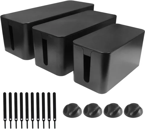 Caja organizadora de cables, paquete de 3 cajas organizadoras de cables para escritorio, caja de cables grande, mediana y pequeña para ocultar la