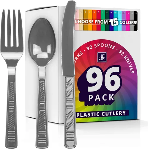 Miniatura 10 de DecorRack Juego de cubiertos de plástico de color azul real para fiestas, 96 piezas de utensilios resistentes a granel (azul rey, 96 piezas)