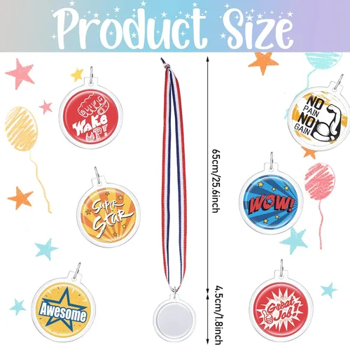 Miniatura 3 de Yookeer - 36 medallas de bricolaje para diseñar tus propias medallas de premio a granel para niños, kit de medallas en blanco transparente