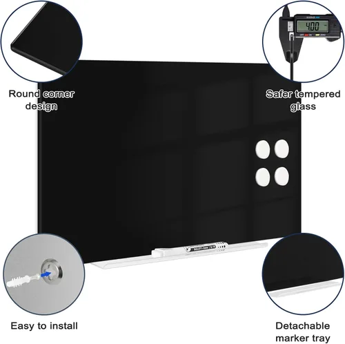Miniatura 3 de Pizarra blanca magnética de vidrio para pared, pizarra de borrado en seco de vidrio de 16 x 12 pulgadas, pizarra blanca grande sin marco