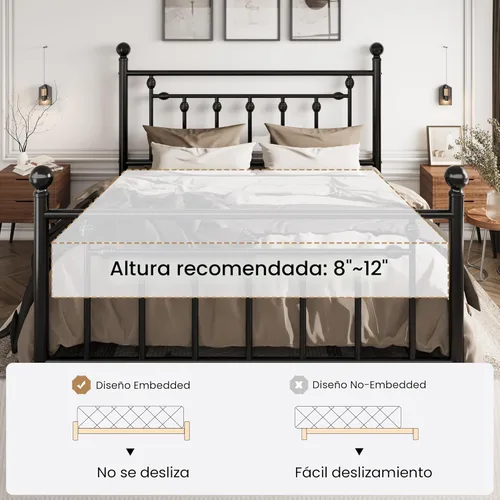 Miniatura 7 de SHA CERLIN Marco de cama de plataforma de metal tamaño individual de 14 pulgadas, cabecera y estribo victorianos/base de colchón de listones de Negro