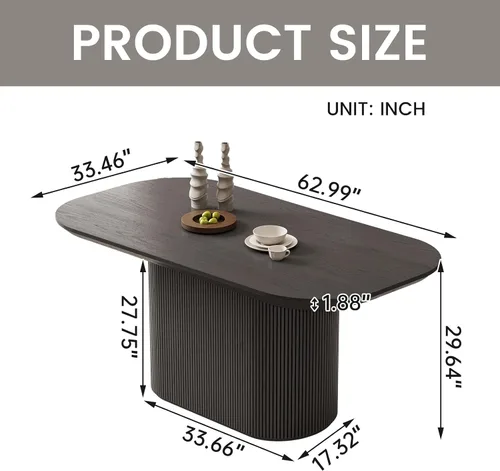 Miniatura 2 de Mesa de comedor ovalada de 63 pulgadas para 2-6 personas, mesa de cocina negra moderna, mesa de comedor rectangular de lujo, mesa de comedor