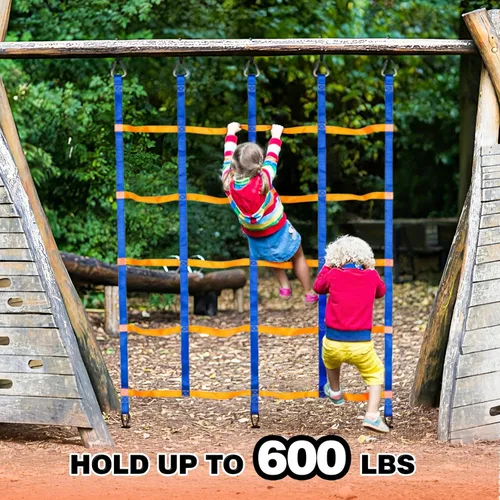 Miniatura 6 de TOPNEW Red de escalada para niños al aire libre, red de carga ninja portátil, escalera, barras de mono para Ninja Slackline, gimnasios de la selva