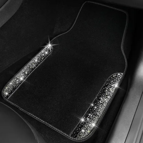 Miniatura 3 de CAR PASS - Alfombras de coche con diamantes brillantes, alfombrillas de suelo de diamantes de imitación con purpurina brillante con almohadilla