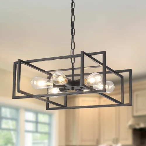 Lámpara colgante industrial negra mate de 19.7 pulgadas, altura ajustable, 6 luces rústicas de metal vintage para cocina, isla, pasillo, comedor