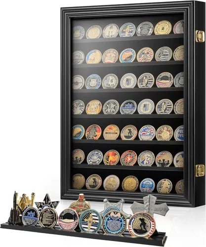 Estuche de 7 filas de monedas de desafío militar con vidrio templado HD, con capacidad para 100 monedas, estante de exhibición de medallas, caja de