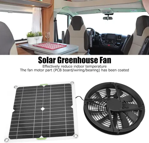Miniatura 3 de Kit de ventilador de ventilación de panel solar de 10 pulgadas, ventilador de escape portátil con malla protectora, mini ventilador de 12 V 100 W